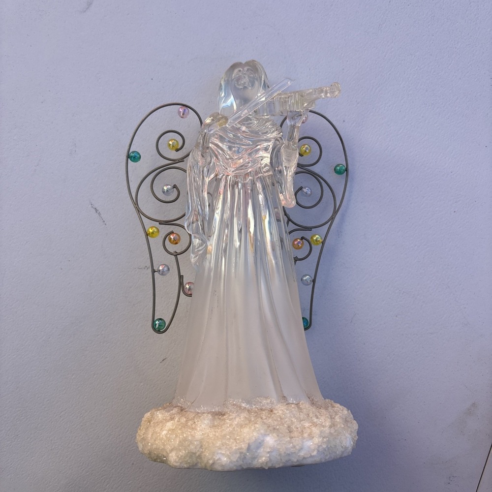 Christmas table top figurine acrylic angel with wings playing violin